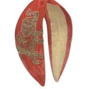 Velvet Beaded Headband-elephant terracotta